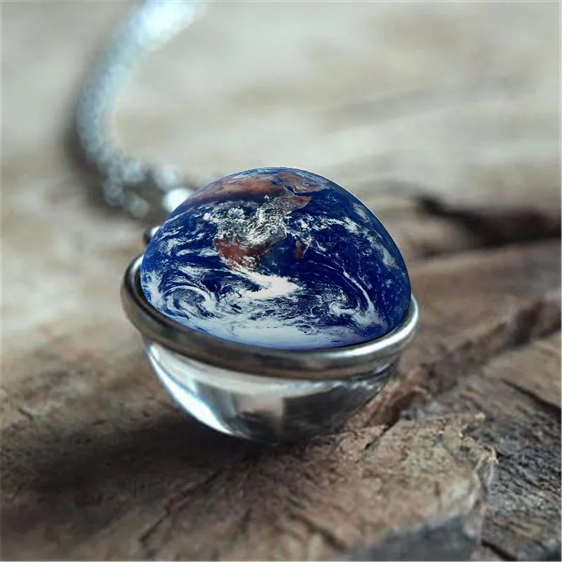 Earth Globe Pendant Necklace Alloy Glass Dome Double Sided Vintage World Map Jewelry For Women Men Sweater Chain