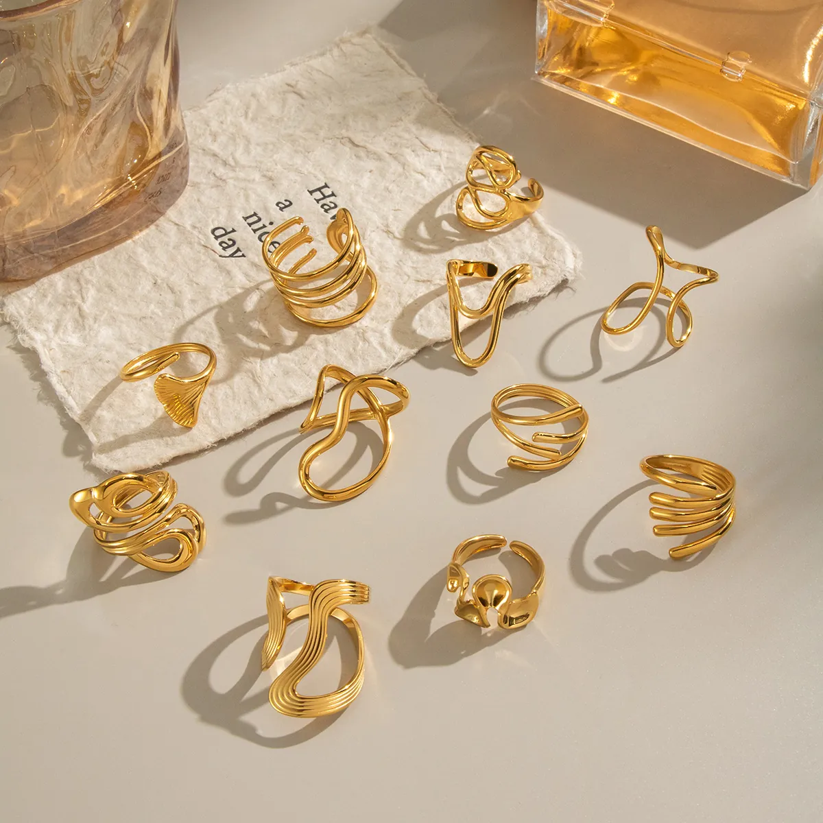 Bagues Ouvertes À Lignes Géométriques Irrégulières En Acier Inoxydable Plaqué Or 18K Bijoux Esthétiques Minimalistes Pour Femmes