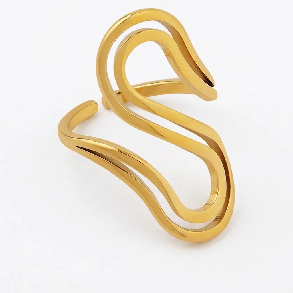 S-Shaped Wave Open Ring Titanium Steel 18K Gold Plated Minimalist Geometric Finger Jewelry For Women