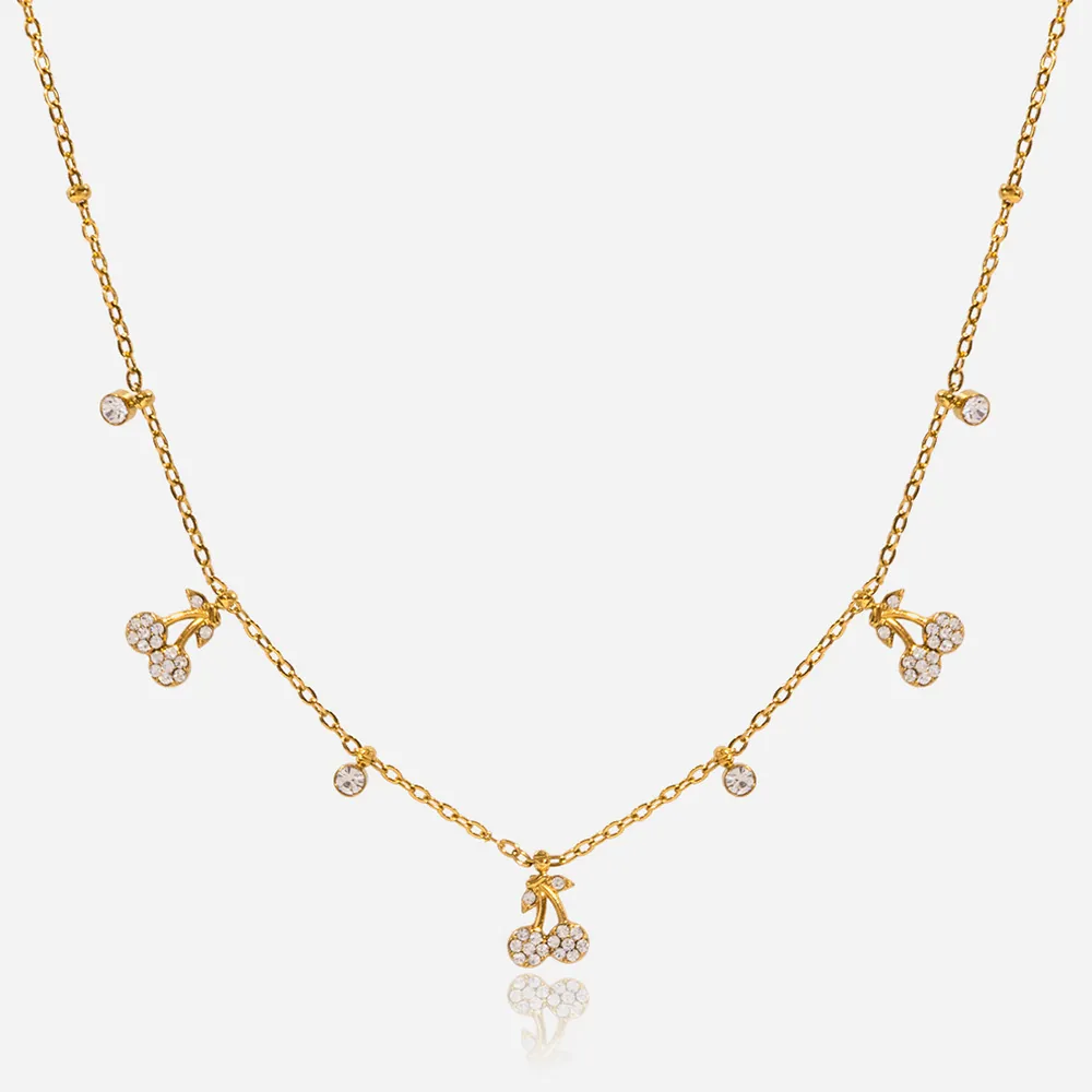 Collana Pendente Ciliegia Acciaio Inossidabile Placcato Oro 18K Zirconia Gioielli Stile Dolce Per Donne Impermeabile