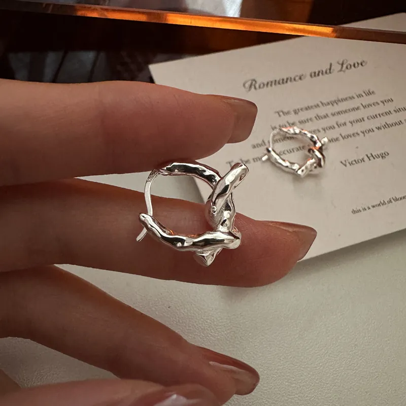 Knot Hoop Earrings 925 Sterling Silver Textured Twisted Niche Design Vintage Minimalist Jewelry Gift For Women