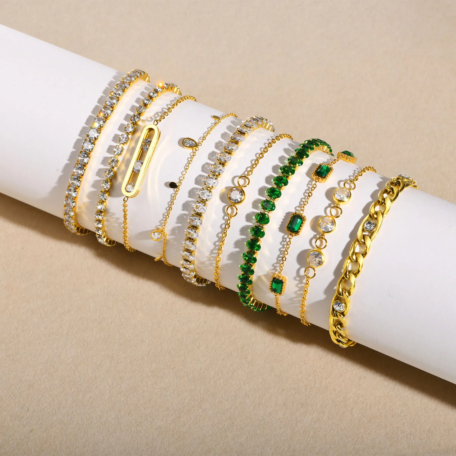 Fashion Stainless Steel Bracelet For Women Gold Plated Stackable Cubic Zirconia Tennis Chain Jewelry Adjustable Elegant