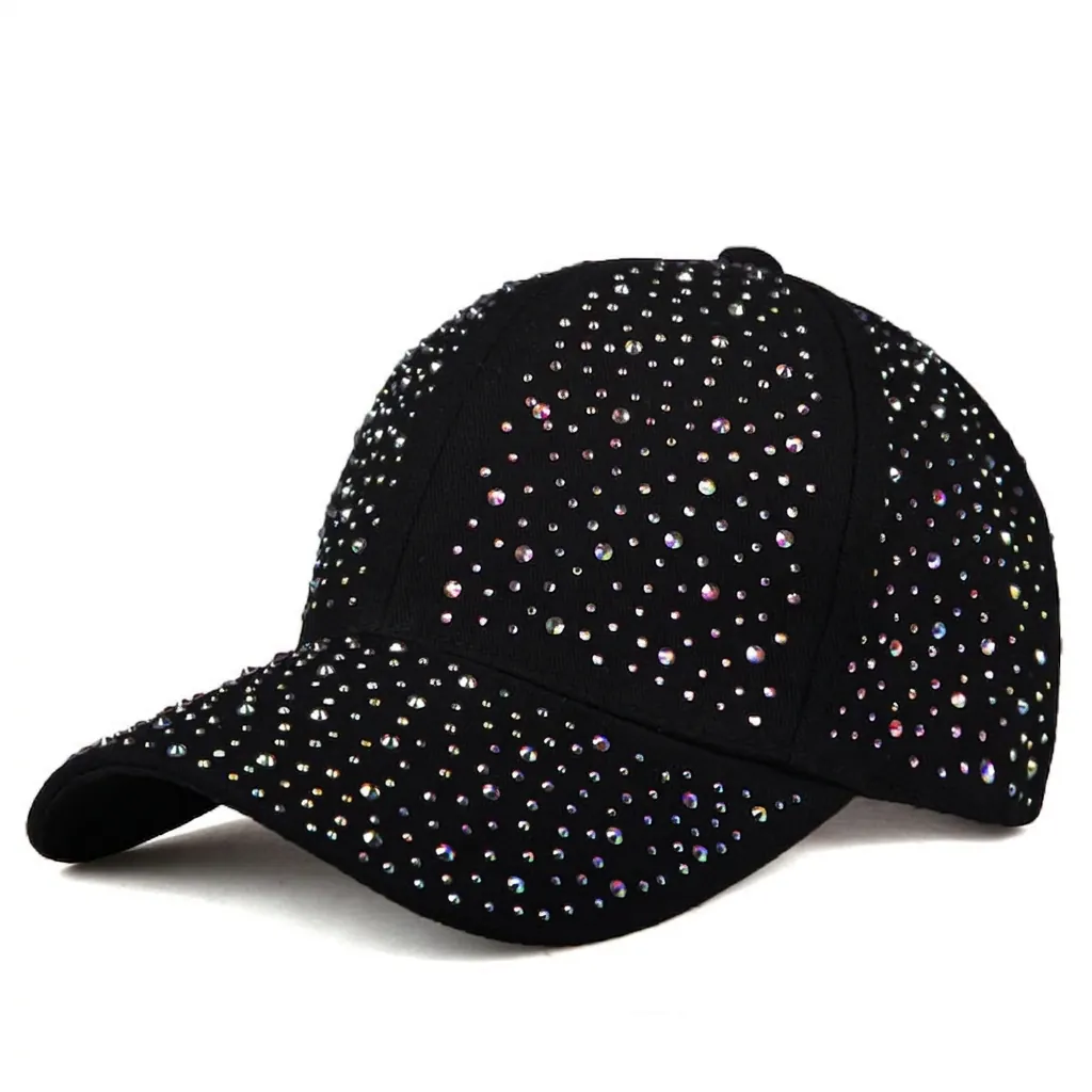 Women Baseball Cap Full Rhinestone Crystal Bling Sparkling Adjustable Sun Protection Outdoor Fashion Breathable Sport Hat
