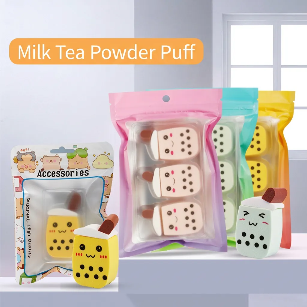 Milk Tea Shape Makeup Sponge Hydrophilic Polyurethane Powder Puff Wet And Dry Dual Use Soft Expanding Cosmetic Beauty Tool