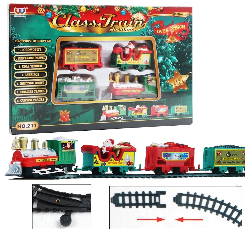 Christmas Electric Train Track Toy Battery Operated Holiday Decor Santa Claus Sleigh Plastic Children Kids Gift