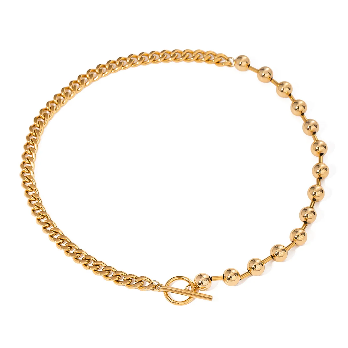 Splicing Kette Halskette Vergoldet Edelstahl Knebelverschluss Kubanische Perle Glied Französisch Retro Schmuck Damen