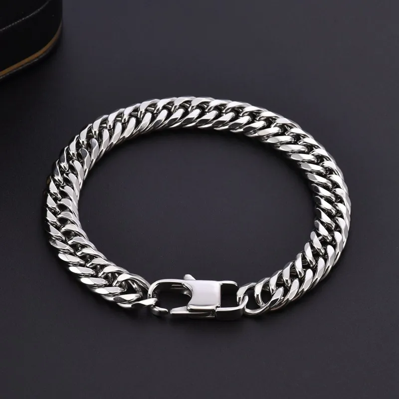 Bracciale Da Uomo In Acciaio Inossidabile Maglia Cubana Lucida Catena Doppia Stile Hip Hop Punk Gioiello Regalo Fidanzato