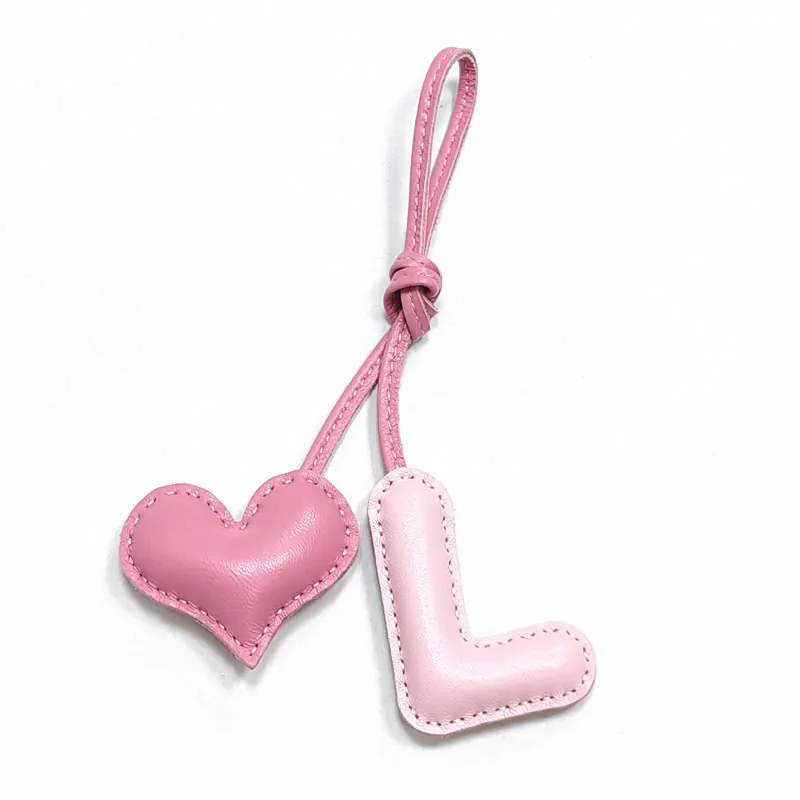 Handmade Sheepskin Leather Bag Charm With Heart And Letter L Padded Accessory Cute Personal Bag Decor Keyring