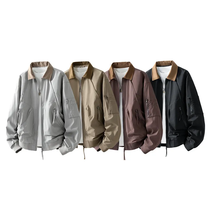Giacca Bomber Uomo Color Block Colletto A Contrasto Poliestere Antivento Casual Multitasche Zip Flight Outerwear