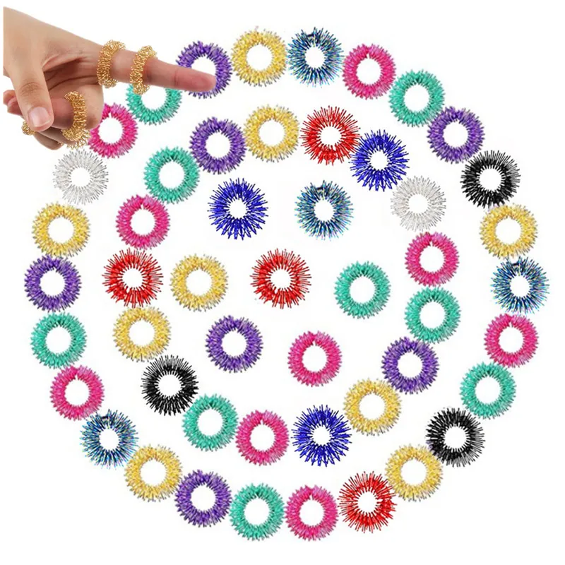 Acupressure Massage Ring Metal Spring Sensory Fidget Ring For Stress Relief Relaxation Finger Therapy Colorful Novelty