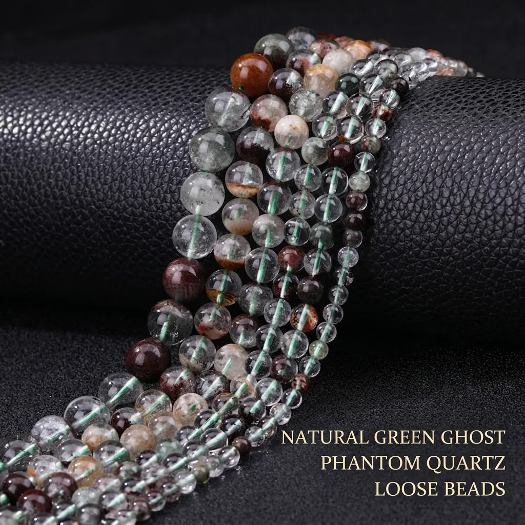 Natural Green Phantom Quartz Loose Beads Round Polished Crystal Gemstone For DIY Jewelry Making Crafts