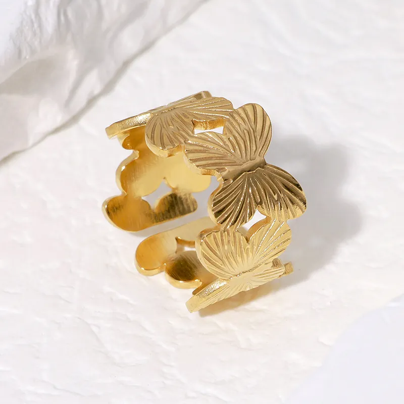 Anello Farfalla In Acciaio Inossidabile Regolabile Design Aperto Cavo Intagliato Nicchia Elegante Minimalista Gioielli Per Donna