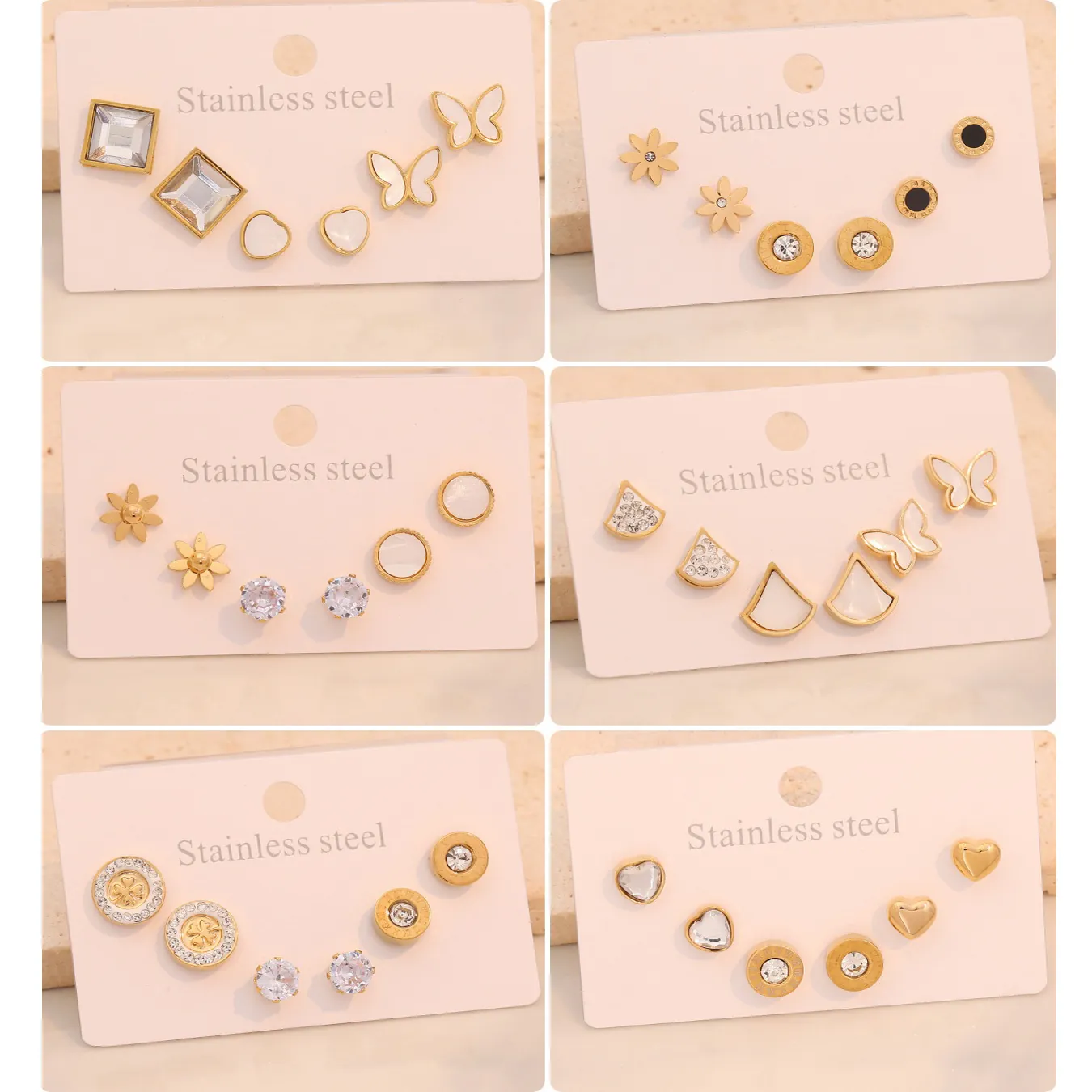 Geometric Stud Earrings Stainless Steel Gold Plated Rhinestone Shell Heart Butterfly Flower For Women Chic Fashion Jewelry