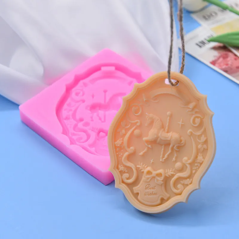 Carousel Silicone Mold Best Wishes Embossed Design For DIY Baking Cake Decorating Aromatherapy Wax Crafting Flexible Tool