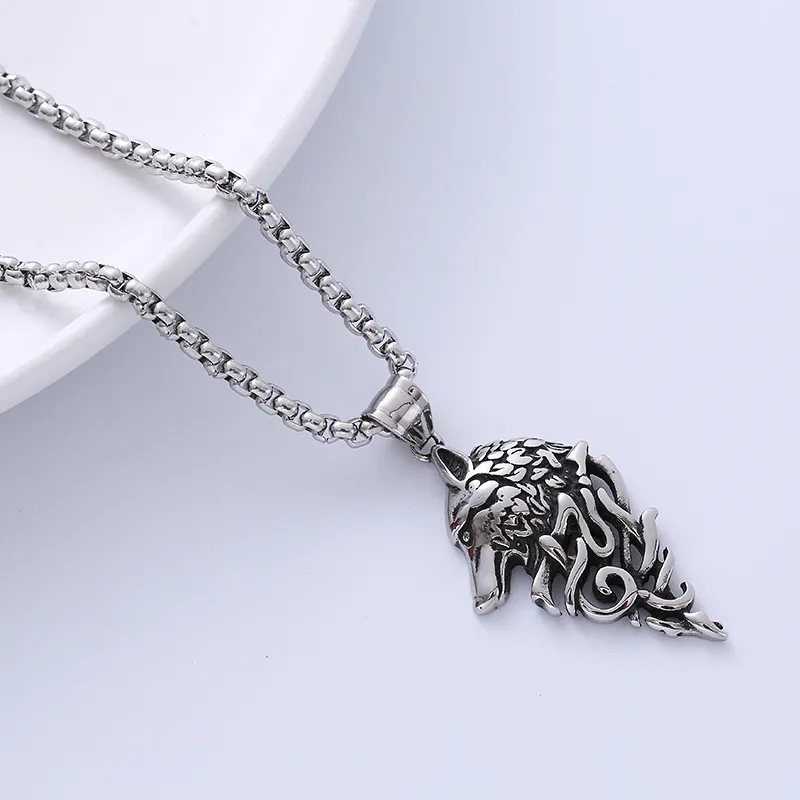 Wolf Head Pendant Necklace 316L Stainless Steel Punk Viking Gothic Vintage Tribal Style For Men With Box Chain