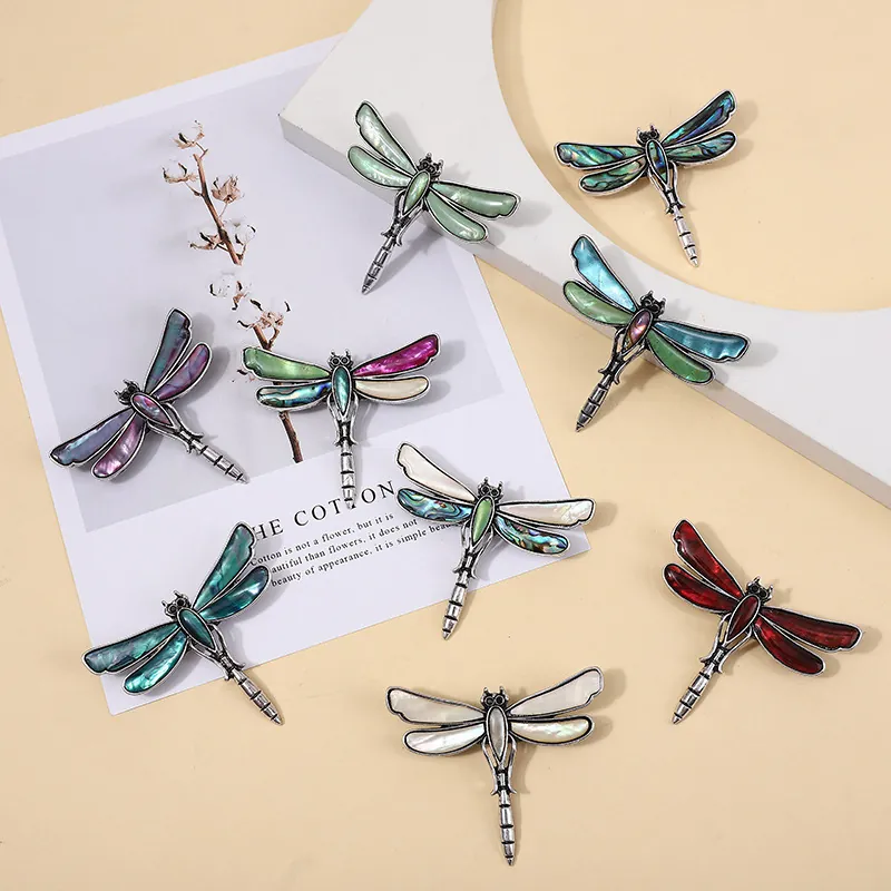 Spilla Libellula Vintage In Lega Con Conchiglia Di Abalone Gioielli Insetto Per Donne Uomini Accessorio Per Abito Retrò