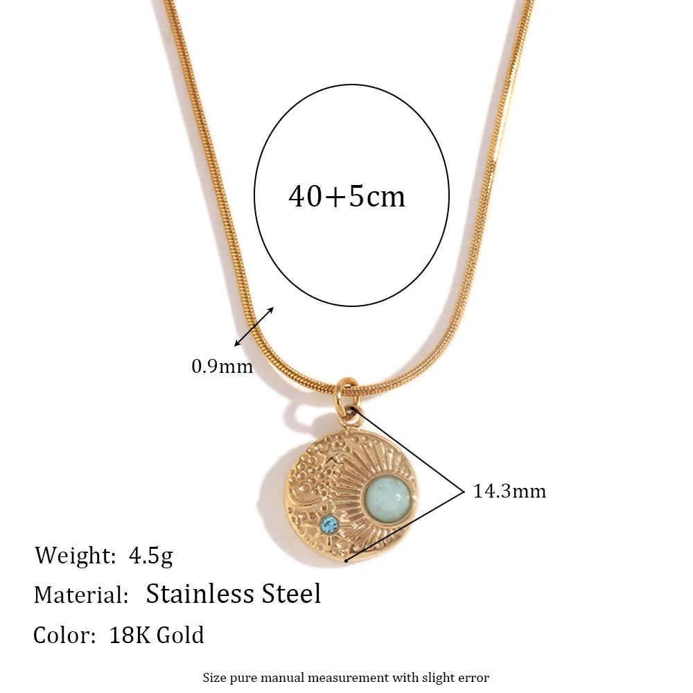 Collier Pendentif Boussole Ciel Étoilé Vintage Acier Inoxydable Plaqué Or 18K Avec Soleil Lune Étoile Pierre De Naissance Pour Femme