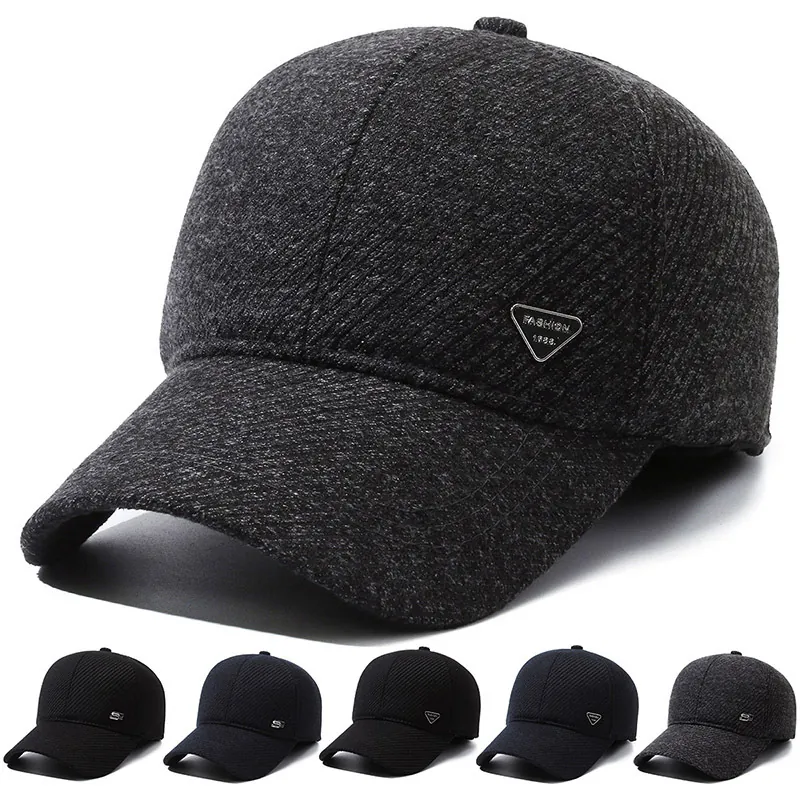 Herren Winter Baseballkappe Ohrenschutz Warm Fleece Gefüttert Wollmischung Outdoor Winddicht Verstellbarer Hut