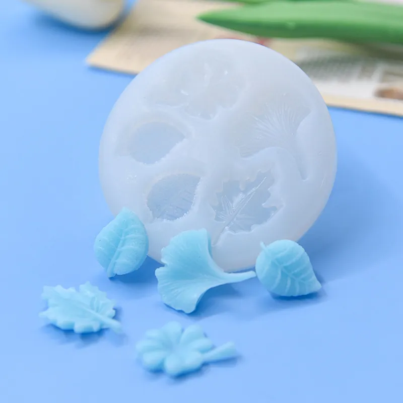 Leaf Shape Silicone Mold Ginkgo Maple For Cake Decorating Fondant Chocolate Baking DIY Craft Handmade White Round