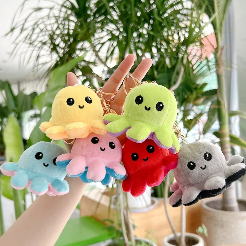 Reversible Octopus Plush Keychain Double Sided Flip Emotion Soft Toy Bag Pendant Accessory For Backpack Gift