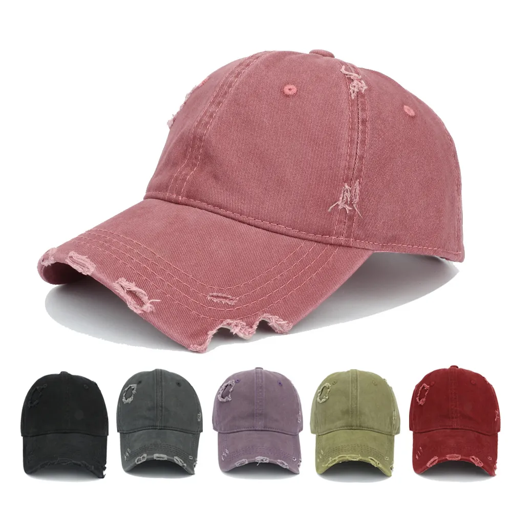 Distressed Baseball Cap Washed Cotton Ripped Hole Vintage Retro Adjustable Sun Hat For Men Women Outdoor Casual Streetwear