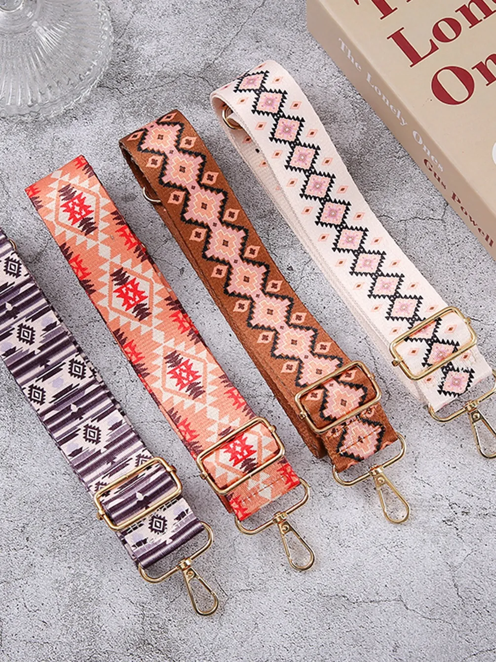 Wide Bag Shoulder Strap Adjustable Nylon Webbing Replacement Belt Bohemian Ethnic Geometric Print For Handbags Crossbody