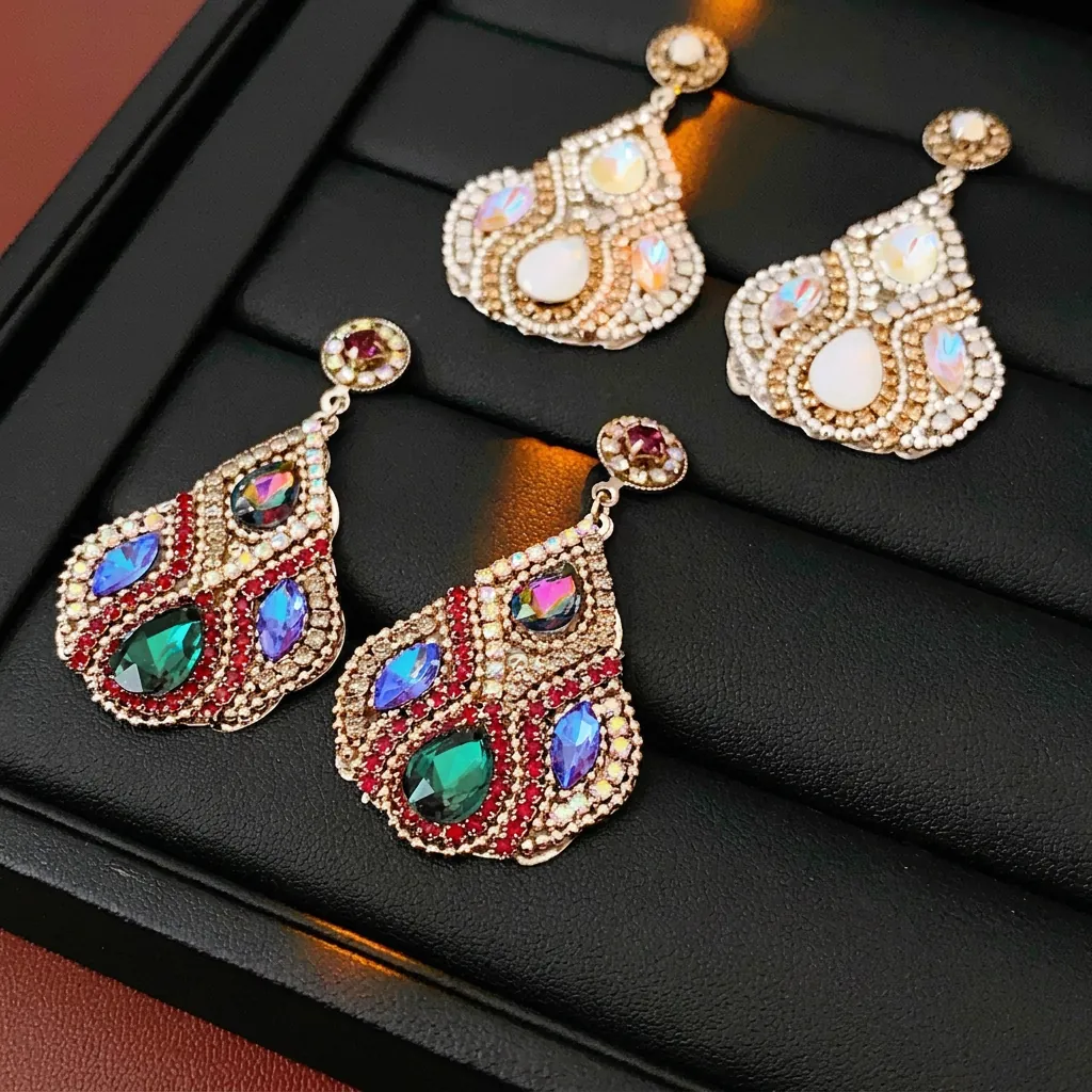Boucles D'oreilles Pendentif Goutte D'eau Vintage Cuivre Avec Zircon Verre Et Tige En Argent Style De Luxe Bohème Femmes