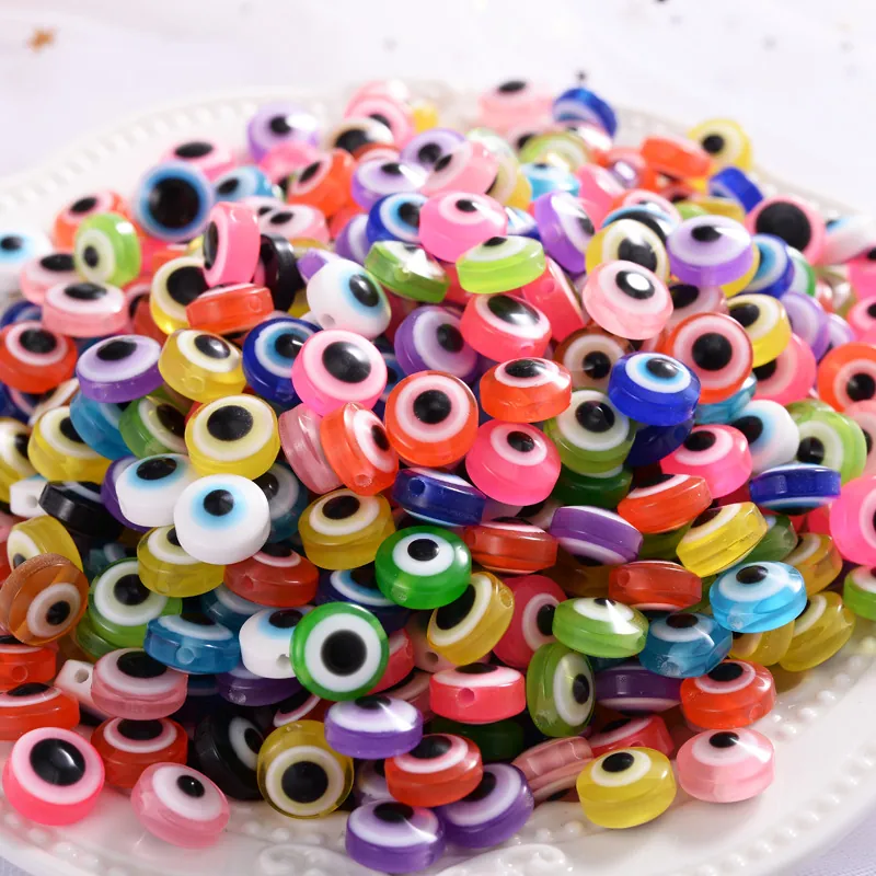 Evil Eye Resin Beads Flat Round Spacer Beads For DIY Jewelry Making Colorful Turkish Devil Eye Crafting Supplies