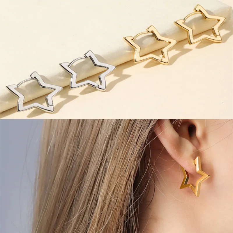 Boucles Oreilles Créoles Étoile En Alliage Creux Géométrique Minimaliste Boucle Oreille Polyvalent Pour Femmes Bijoux