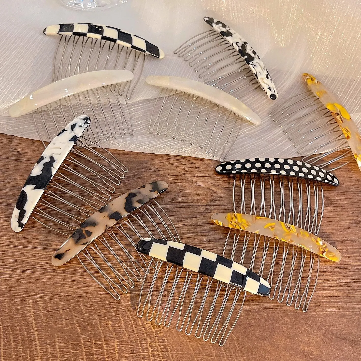 Pettine Laterale In Resina Di Acetato Stile Francese Con Denti In Lega Per Ordinare I Capelli Ribelli Accessorio Donna