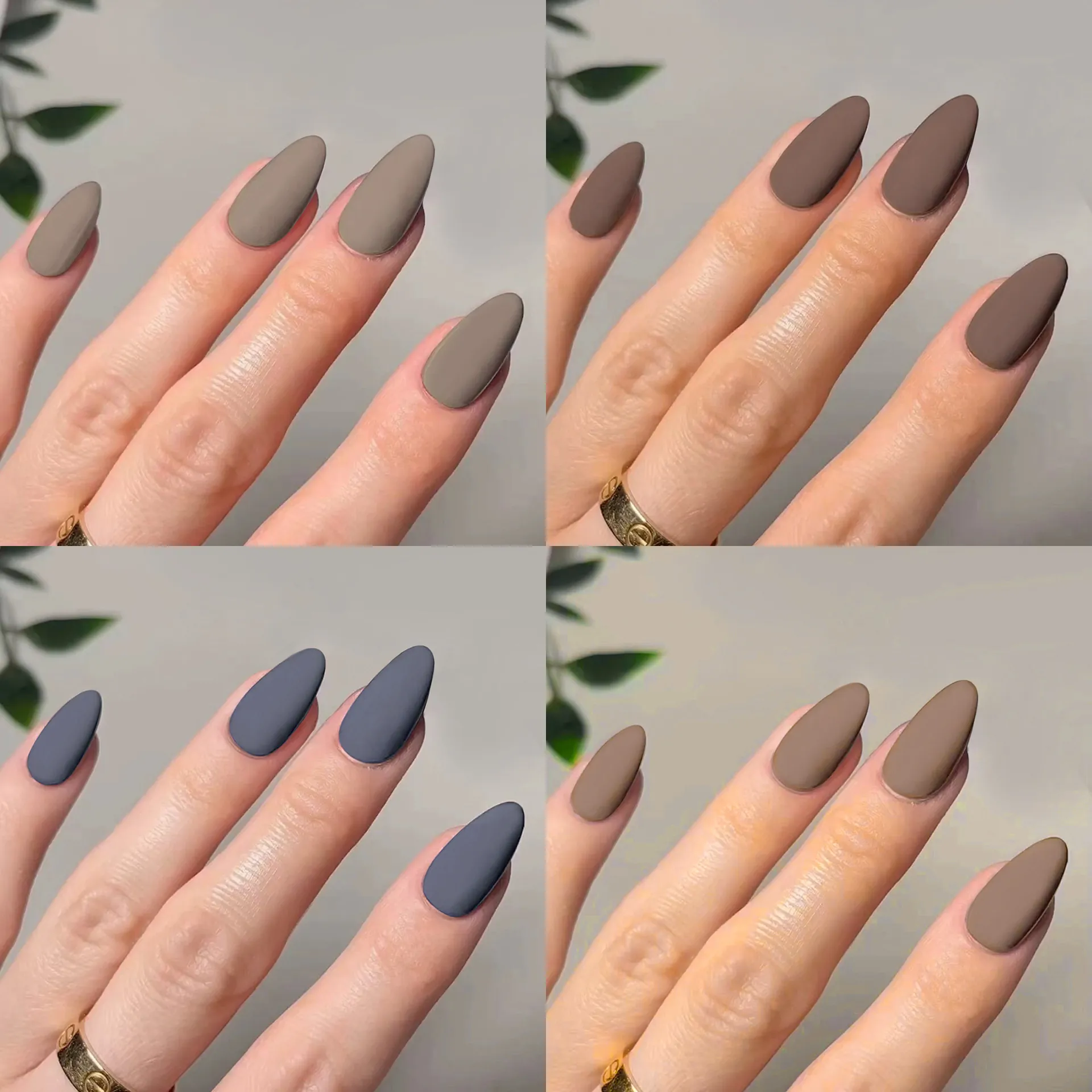 Matte Frosted Almond Shape Press On Nails Pure Color Simple Style False Nails Artificial Nail Tips For Women