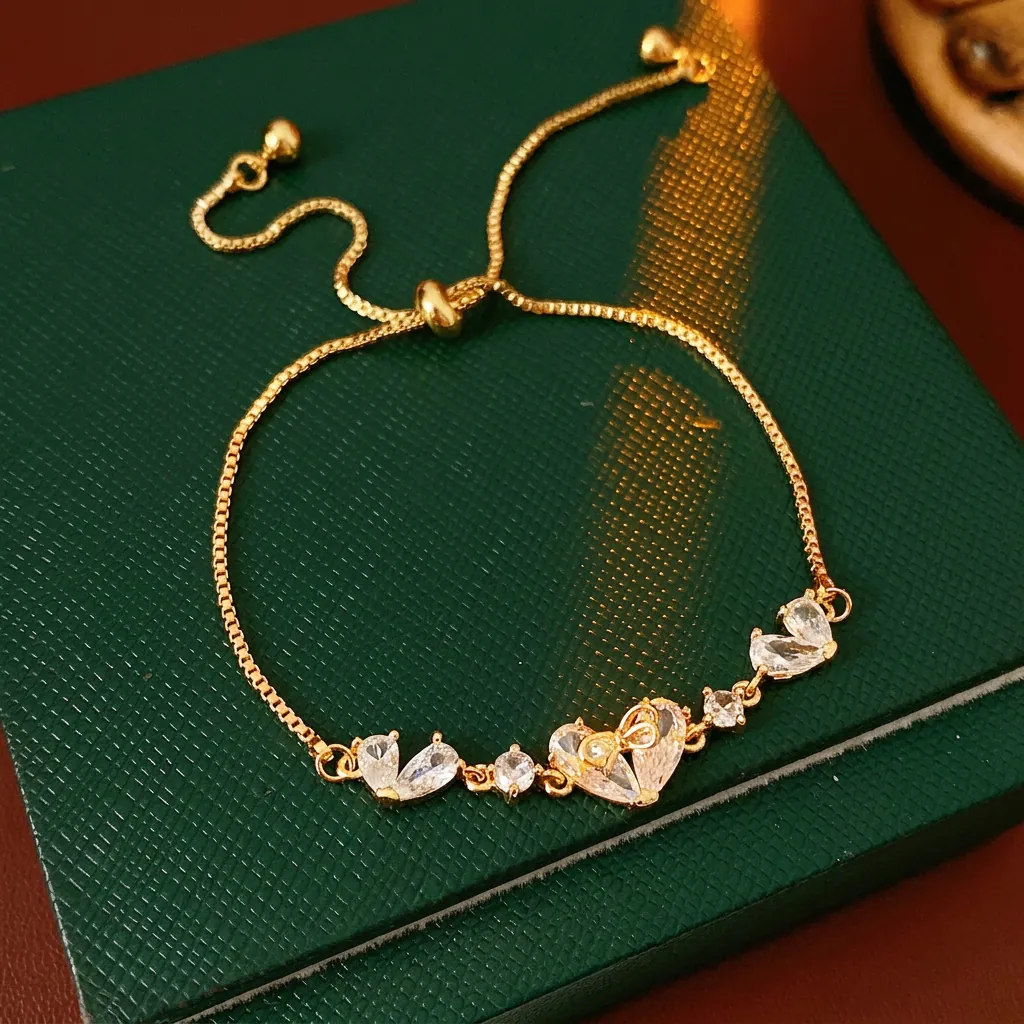 Heart Bowknot Bracelet Copper Zircon Adjustable Slider Chain Elegant Jewelry Gift For Women