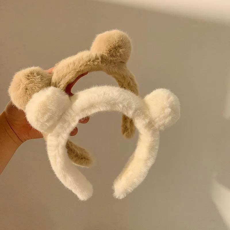 Plush Bear Ear Headband Soft Faux Fur Hair Band For Face Washing Skincare Makeup Cute Accessory For Women