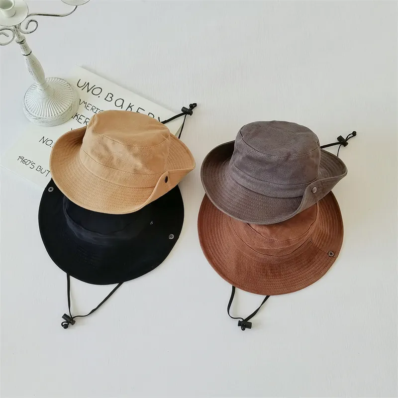 Kids Sun Hat Outdoor Bucket Hat Wide Brim Cowboy Style Fisherman Cap With Adjustable Chin Strap For Boys Girls Hiking