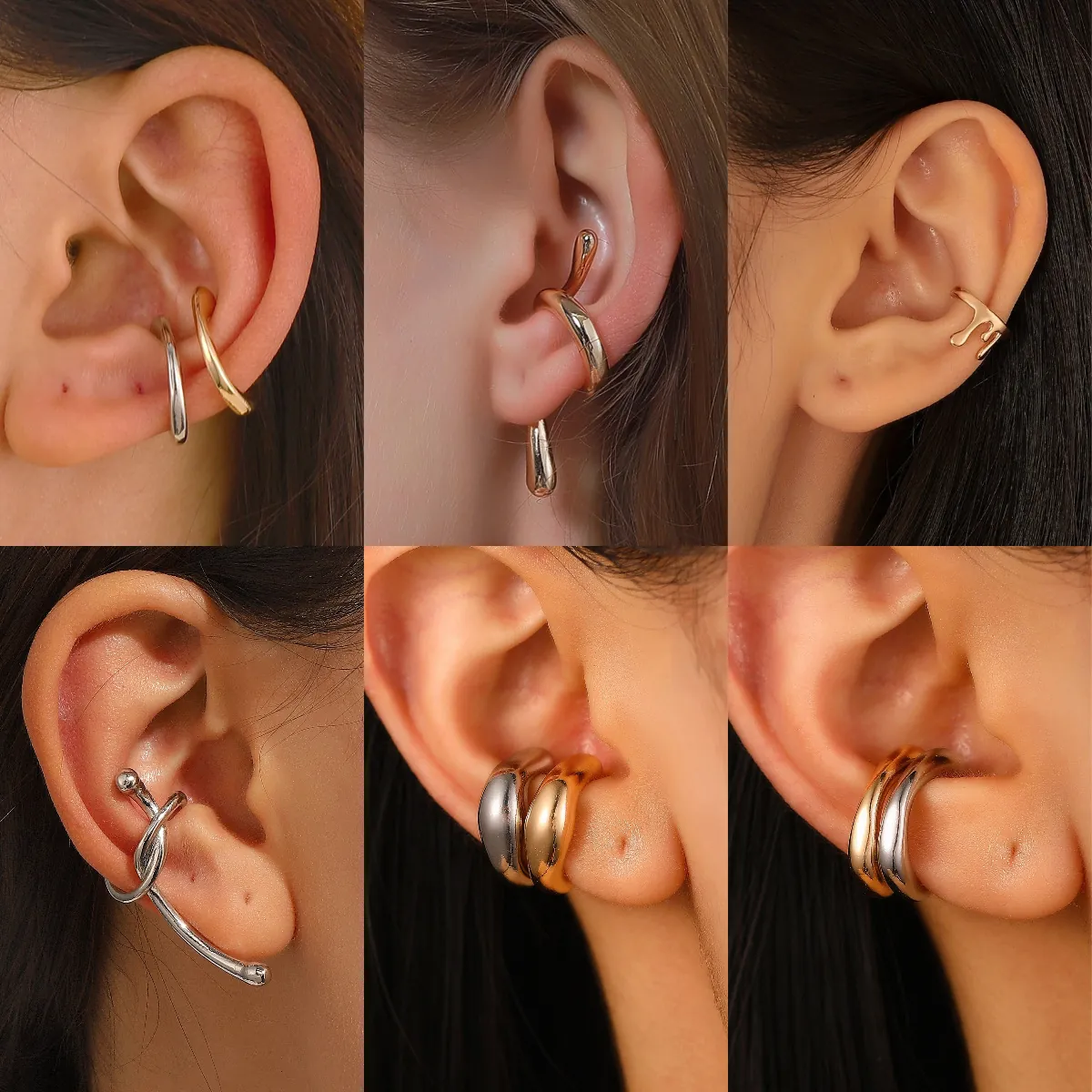 Clip Per Orecchio Lava Irregolare Non Forato Forma C Metallo Liquido Design Minimalista Lega Per Donne