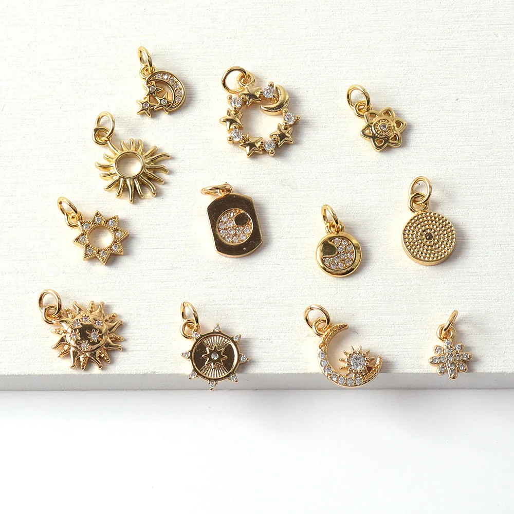 Celestial Sun Moon Star Charms Gold Copper Zircon Pendants For DIY Jewelry Making Accessories Elegant