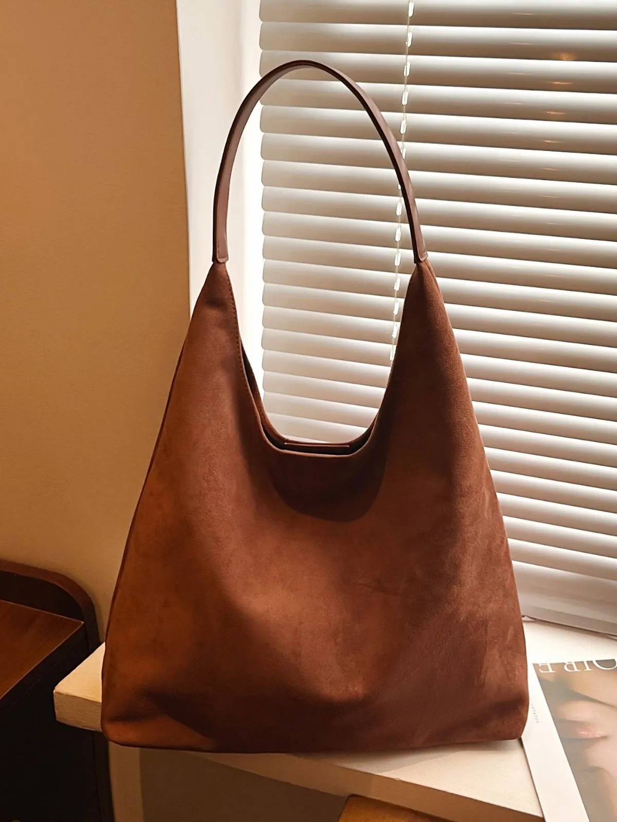 Large Capacity Faux Suede Hobo Bag With Inner Pouch Minimalist Retro Shoulder Tote For Women Daily Commute