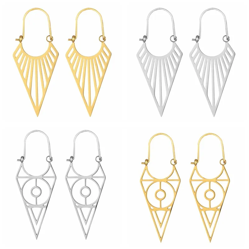 Edelstahl Hohl Geometrische Dreieck Fächerform Ohrhänger Vintage Boho Stil Schmuck Für Damen