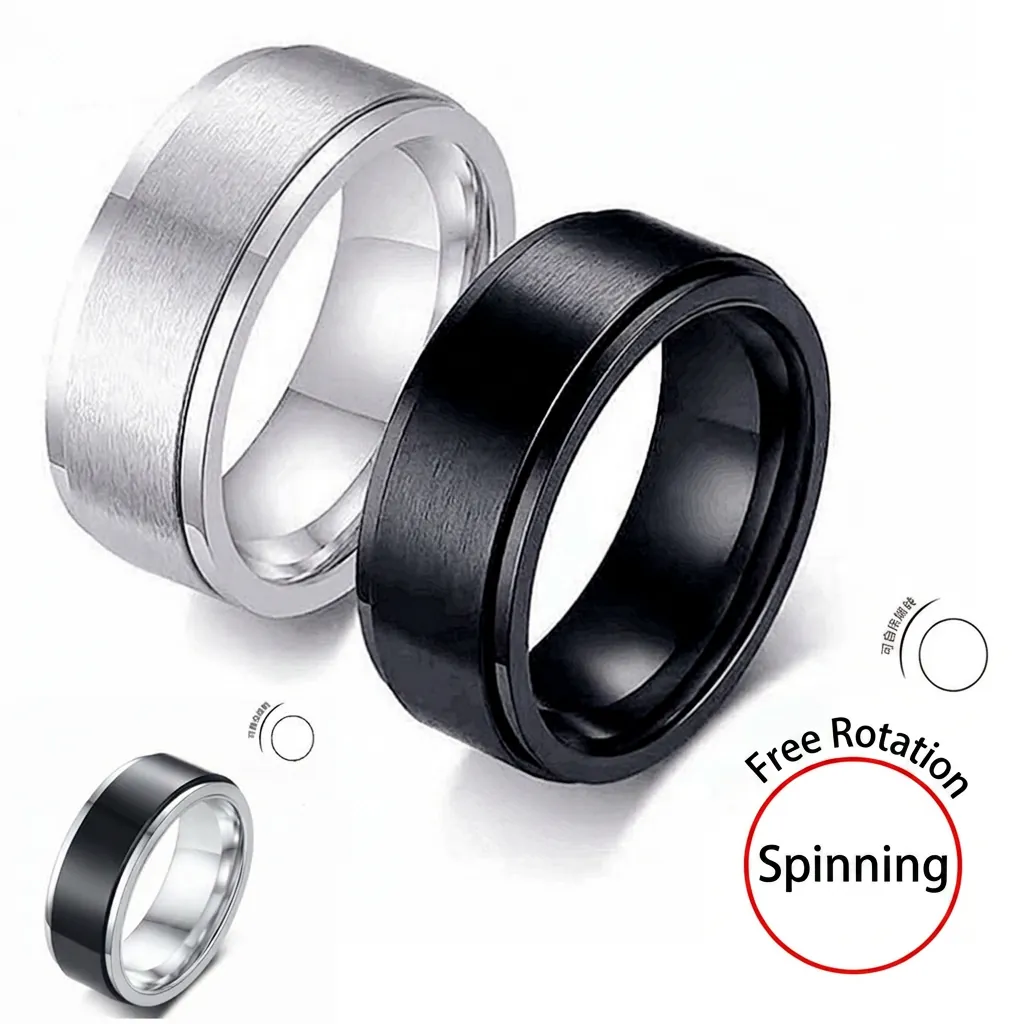 Spinner Ring Stainless Steel Rotatable Stress Relief Jewelry For Men Women Brushed Finish Band
