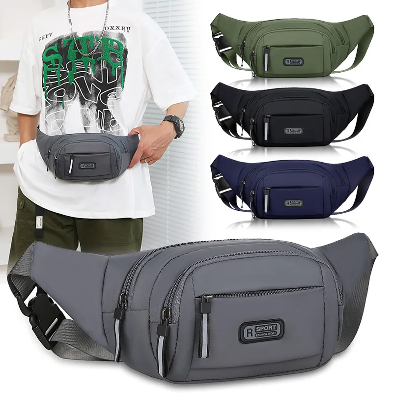 Men Waist Bag Nylon Waterproof Multi-Pocket Reflective Strip Sports Travel Fanny Pack Chest Crossbody