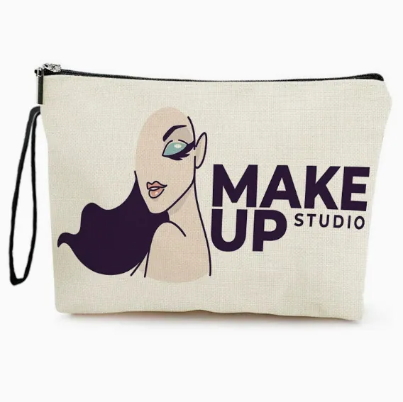 Trousse à Maquillage en Toile de Lin pour Femmes Organisateur Cosmétique Grande Capacité Pochette de Voyage Fermeture Éclair Étui de Rangement Imprimé Mode