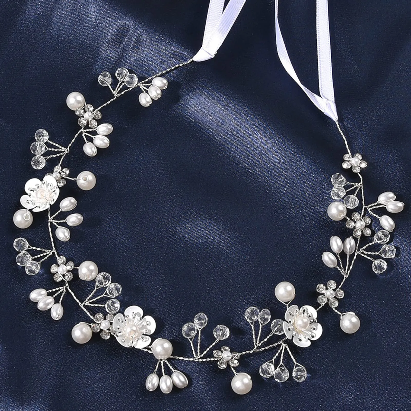 Bandeau De Mariée Fait Main Künstliche Perle D'imitation Cristal Fleur Vigne De Cheveux Pour Filles D'honneur Mariage Fête