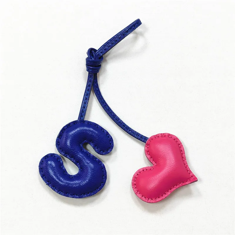 Letter S And Heart Bag Charm Genuine Sheepskin Leather Handmade Stitching Pendant For Handbags Keyrings Accessory