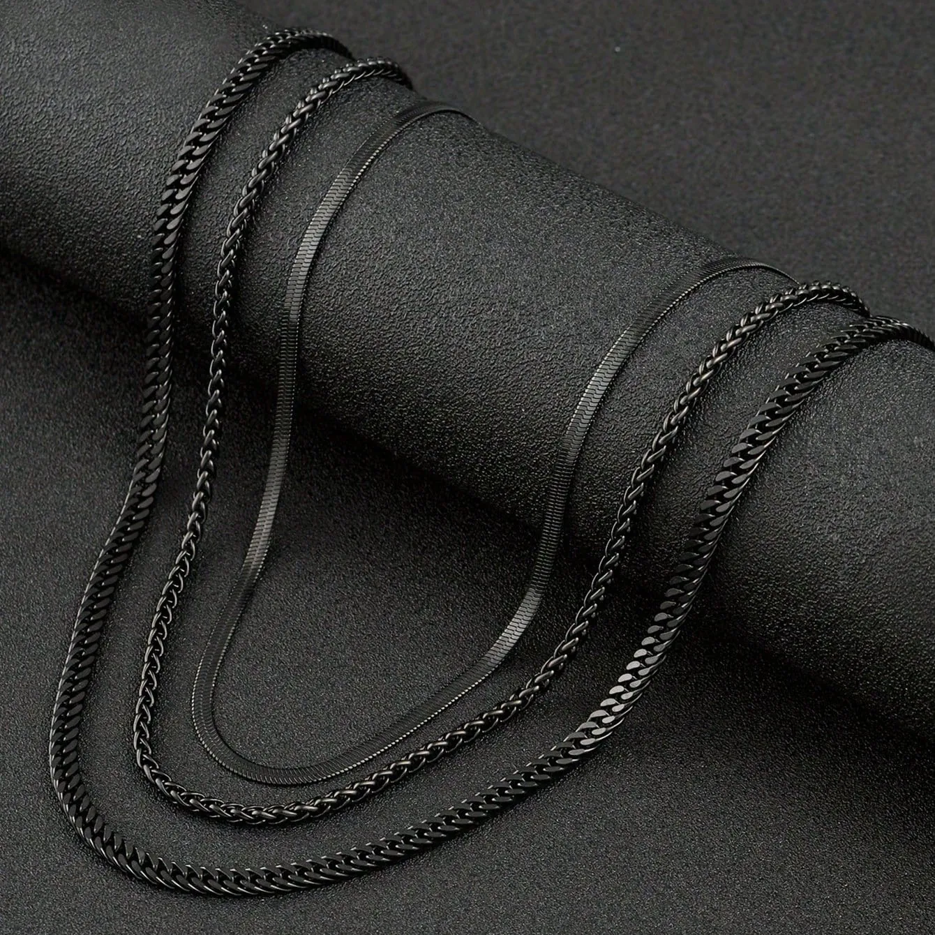 Black Stainless Steel Necklace Franco Chain Cuban Link Snake Wheat Hip Hop Layered Jewelry For Men And Women