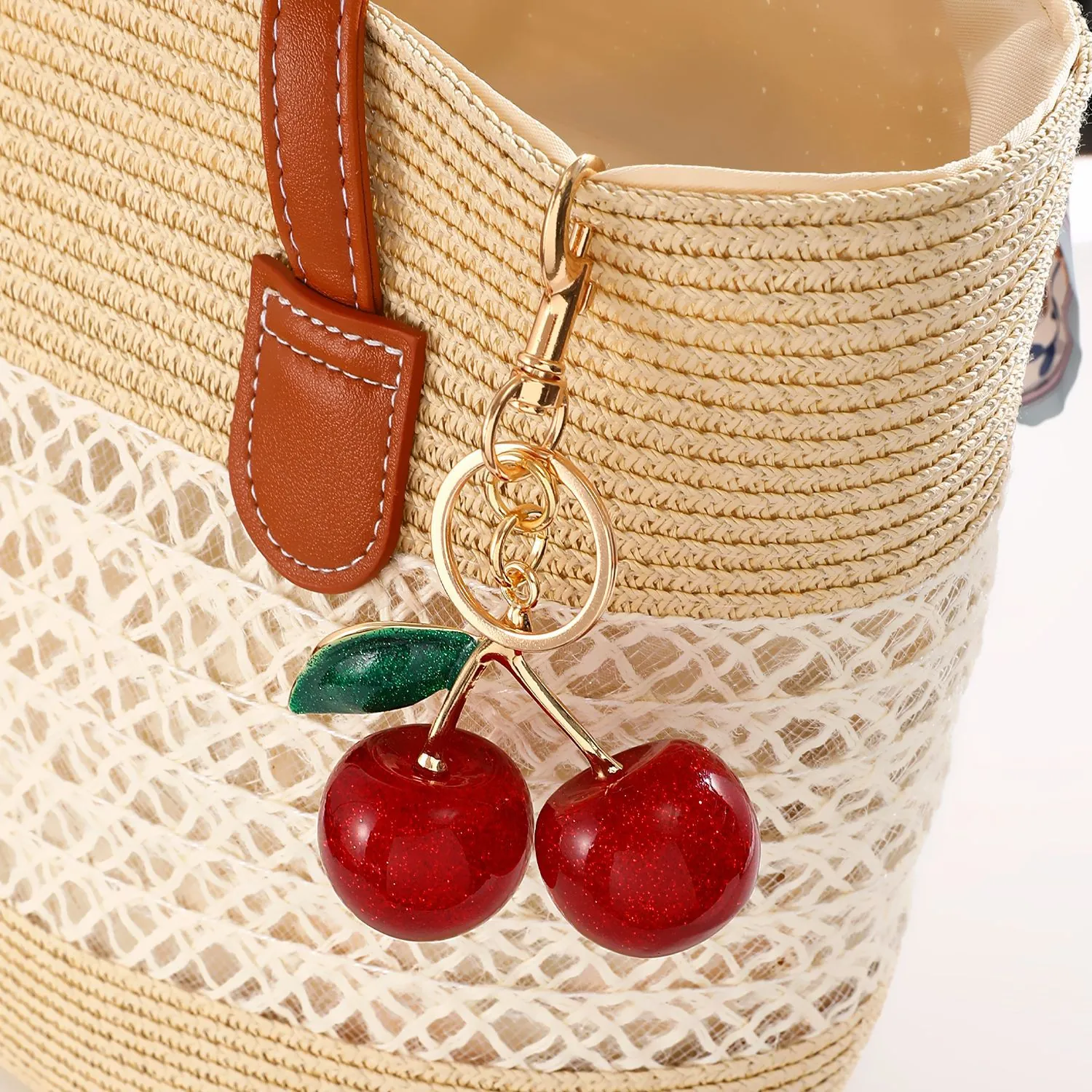 Retro Alloy Resin Cherry Keychain Black 8 Billiards Dice Star Pendant Keychain Street Punk Jewelry Set Necklace Bracelet Ring