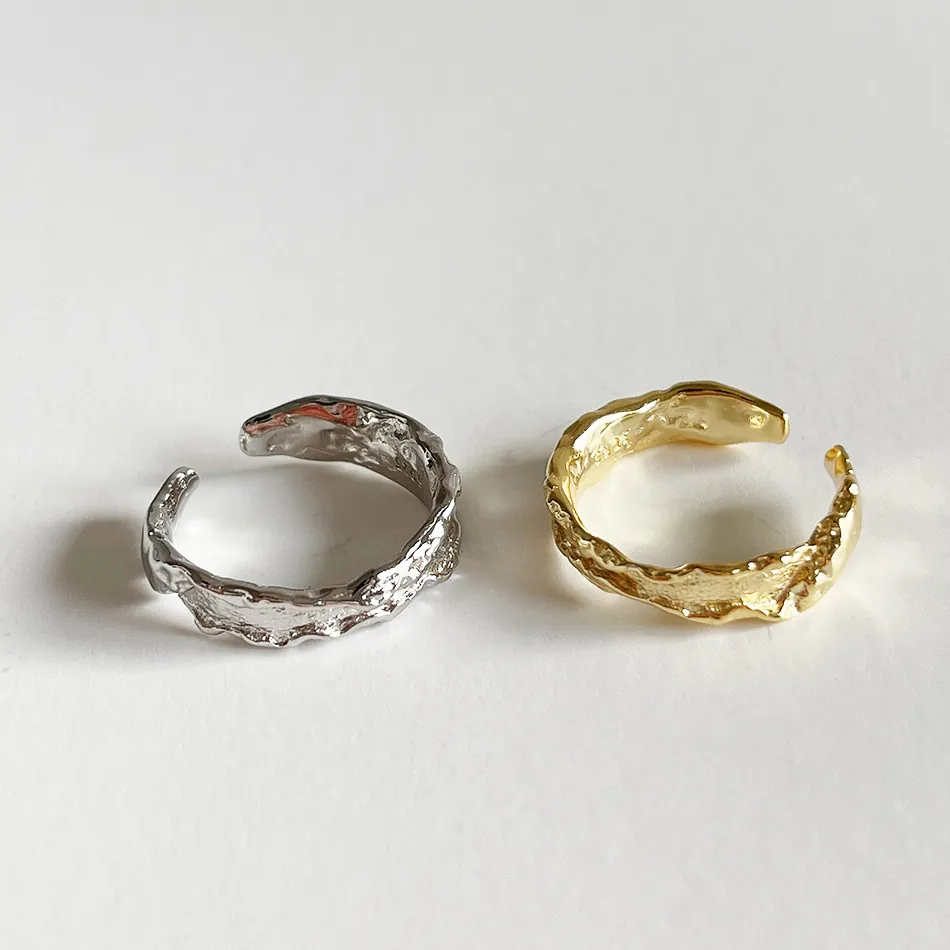 925 Sterling Silver Ring For Women Irregular Wrinkle Texture Melted Design Adjustable Opening Minimalist Artistic Style