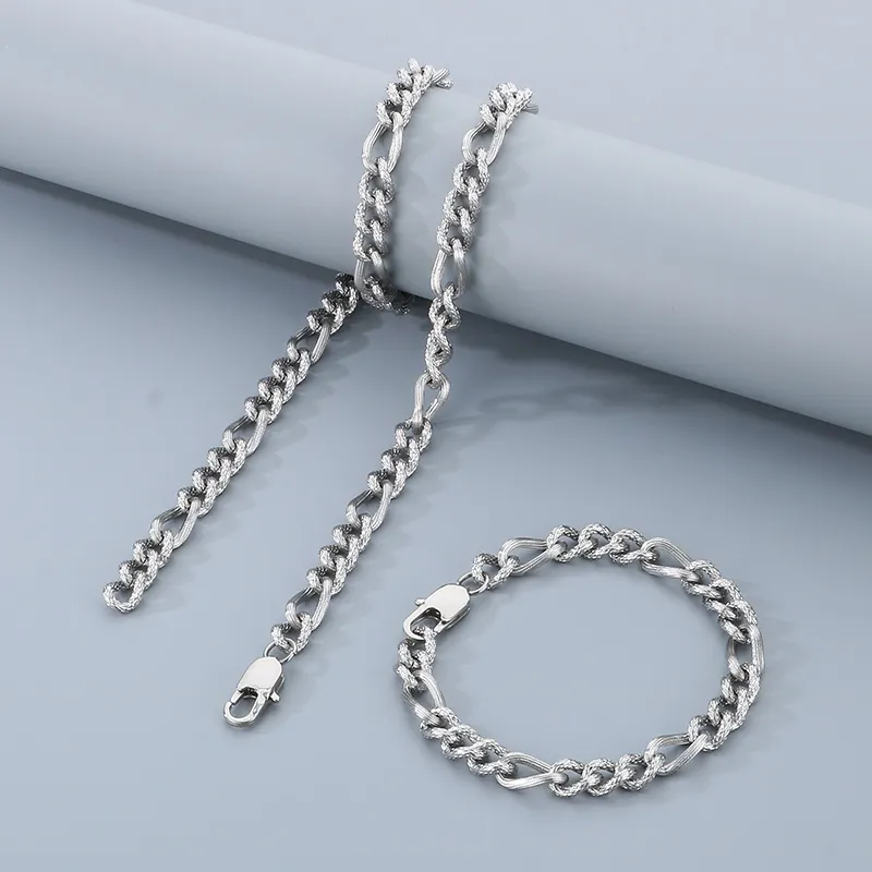Edelstahl Muster Bordstein Kette Halskette Und Armband Hip Hop Streetwear Stil Für Männer Frauen