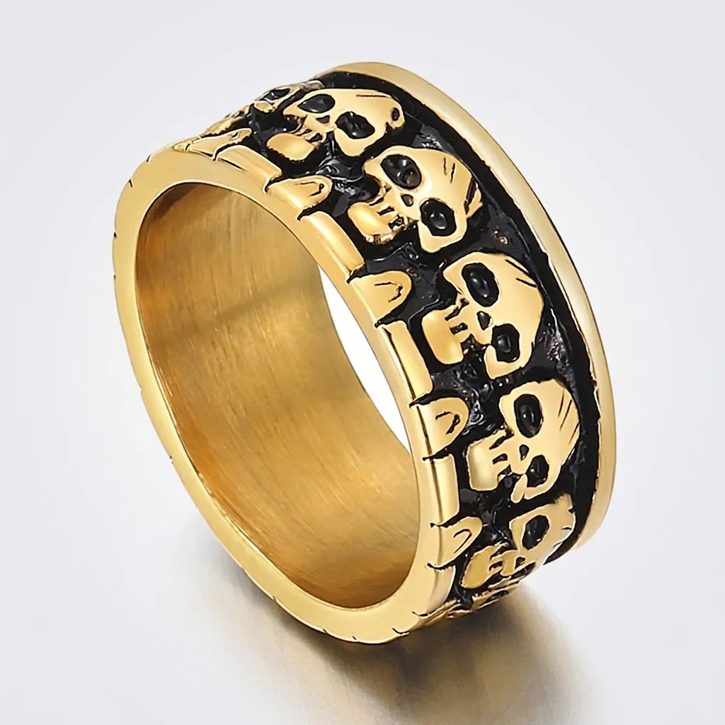 Skull Ring Stainless Steel Embossed Relief Wide Band Punk Gothic Rock Hip Hop Retro Jewelry Accessory For Men Dominating