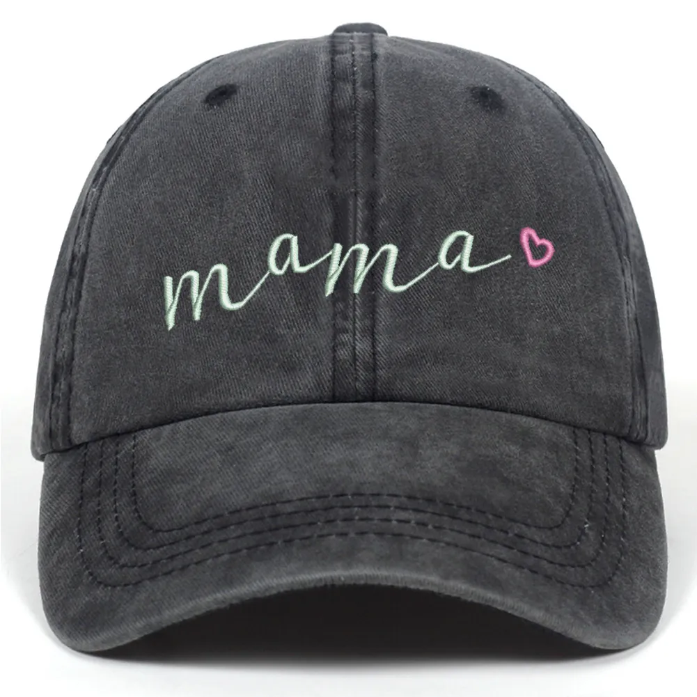 Washed Cotton Baseball Cap Mama Embroidery Vintage Adjustable Dad Hat Sun Protection Breathable Outdoor Casual For Women