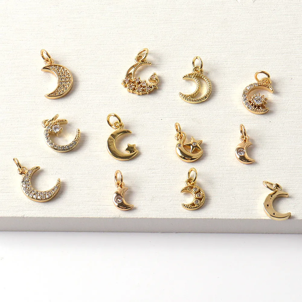 Ciondoli Luna Stella Rame Zirconia Cubica Pendenti Placcati Oro Per Creazione Di Gioielli Fai Da Te Accessorio